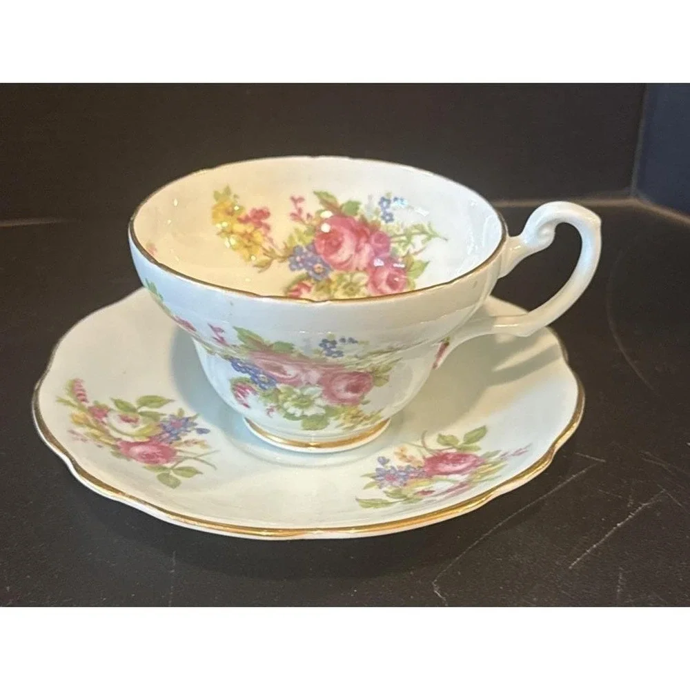 EB Foley England Bone China Tea Cup Teacup Saucer Pale Blue Floral Flowers‎ VTG